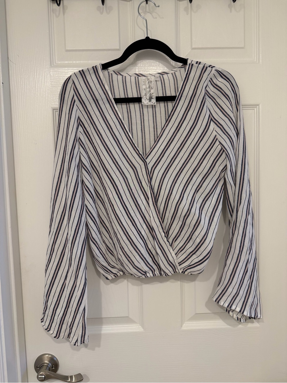 Sadie & Sage White Striped Wrap Blouse